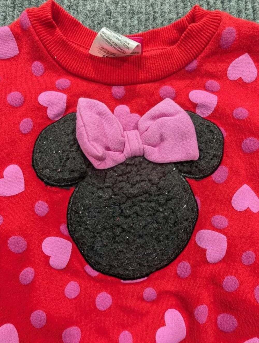 Disney Junior Minnie Mouse Heart Pattern Fleece Sweatshirt 3D Bow Sz 2T